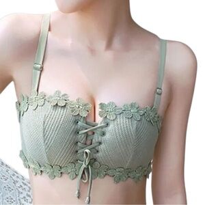 Floral Lace-Up Green Bralette